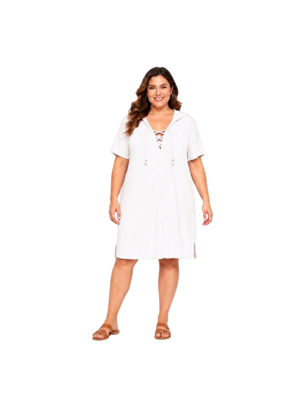 Time and Tru White Hooded Lace-Up Swimsuit Cover-Up Dress XL 16–18